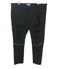 Moda Nova Hombres Pantalones 42 Negro Dorado Envejecido Calce Ajustado Nuevo Streetwear 42