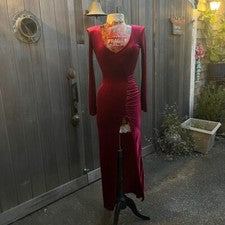 Mujer Moda Nova Borgoña Manga Larga Gamuza Vestido Con Abertura Talla S