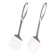 Juego de utensilios de cocina de acero inoxidable ranurado espátula de metal macizo giratorio