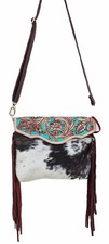 Bolso de hombro de cuero de vaca occidental floral de cuero tostado para mujer 18RTH14