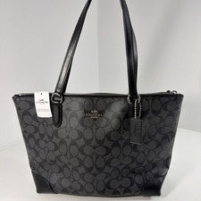 Bolso de Mano Coach Sig con Cremallera Logo Etiqueta Acentos Para Mujer Negro/Humo Nuevo con Etiquetas