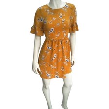 Vestido floral amarillo para mujer manga corta con volantes informal mini vestido nuevo sin etiquetas
