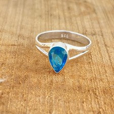 Anillo Boho Hecho a Mano Topacio Azul Plata de Ley 925 Declaración Todas las Tallas SR786