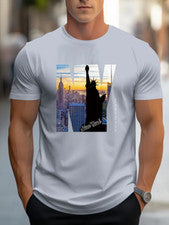 Camiseta elegante inspirada Nueva York estampada patriótico transpirable colorGris