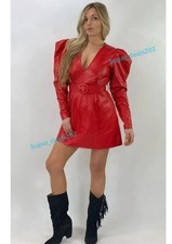 Mini Vestido Para Mujer Rojo Piel de Cordero Línea A Manga Abullonada Fiesta Ropa de Club nocturno Conjunto