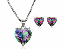 Pendientes de plata esterlina 925 arco iris corazón collar anillo mujer joyería regalo