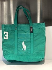 BOLSO DE MANO RALPH LAUREN POLO LOGOTIPO #3 VERDE/blanco pony lona cremallera nuevo con etiquetas nuevo en caja