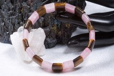Pulsera de piedras preciosas cuarzo rosa y ojo de tigre | aprox. 11 mm pulsera rectangular plana