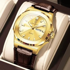 42MM POEDAGAR Hombre Lujo Cuarzo Reloj Cuero 30M Impermeable Luminoso Regalo NUEVO