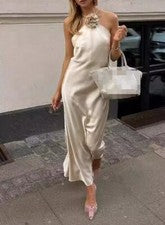 Vestido halter para mujer de moda con hombros descubiertos vestido largo sin espalda vestidos de noche