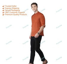 Hombres Kurta Ropa Moda Camisa Hombre Corto Kurta Algodón India Vestido Rojo ...