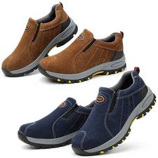 Zapatos de seguridad para hombre Puntera de acero Entrenadores de seguridad Zapatos de trabajo sin cordones Protección