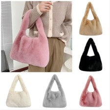 Damen Schultertasche Tote Handtasche Faux Fur Flauschig Zip Weich Mode