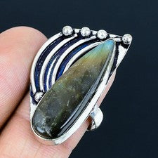 Anillo de joyería de plata esterlina 925 hecho a mano con piedras preciosas d...