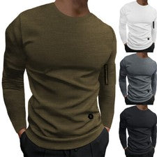 Camiseta de moda de manga larga para hombre clásica informal ajustada cuello redondo camisas