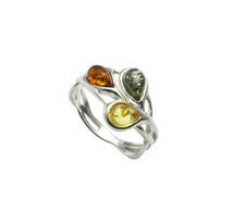 Anillo multicolor de plata de ley 925 ámbar báltico natural
