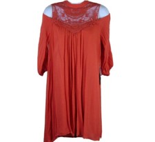 Túnica Boho Crochet Hombro Frío Camisa Vestido Rojo Naranja Para Mujer Talla Mediana