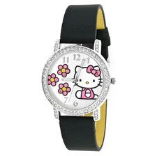 Hello Kitty Correa Negra de Cuero Personaje Reloj #14774