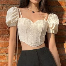 Moda para mujeres Sexy y Elegante Cuello Cuadrado Pajarita Manga Corta Prendas para el torso