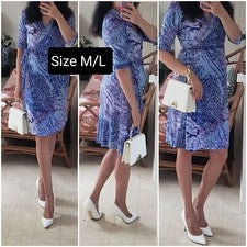 Sexy Vestido Para Mujer Moda Elástico Azul/Púrpura Hasta la Rodilla Cuello en V Talla M/L