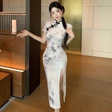 Vestido largo de fiesta Cheongsam estilo chino para mujer ajustado Qipao de moda