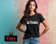 LA TOXICA Mujer Camiseta Negra Diseño Frontal Mujer Suave Algodón Camiseta