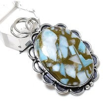 Colgante de joyería de plata de ley 925 hecho a mano con piedras preciosas de cobre Larimar 2,05" u894