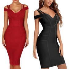 Sexy Vestido Estilo Clásico Para Mujer Cuello en V Doble Correas Elegante Bodycon Vendaje