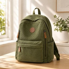Mochila de pana Mochila escolar universitaria Bolso de viaje para computadora portátil Mochila informal Verde