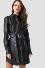 Nuevo Hecho a Mano Informal Elegante Mujeres Cuero Genuino Suave Negro Vestido Fiesta Formal