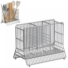 Soporte de utensilios compacto de acero inoxidable con compartimentos para secado de cocina