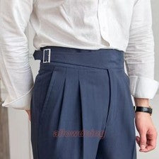 Estilo Retro Hombres Gurkha Británico Cintura Alta Pierna Recta Traje Pantalones Pantalones