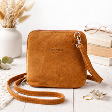 Bolso Bandolera de Gamuza Marrón para Mujer, Bolso Estilo Elegante