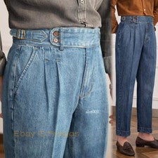 Pantalones de mezclilla retro de cintura alta de pierna recta estilo británico Nápoles para hombre