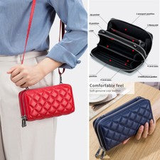 Bandolera Mujer Cuero Cremallera Cartera Larga Portatarjetas de Crédito Teléfono Celular Bolso