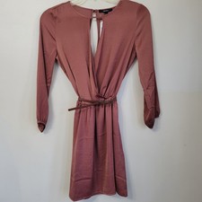 Nuevo Mini Vestido Forever 21 Para Mujer Palisandro Sobreplice Manga Larga Cinturón Pequeño