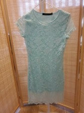 Vestido Heart Soul para mujer talla pequeña verde claro encaje elástico manga corta