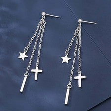 Pendientes colgantes de plata esterlina 925 con borla y estrella cruzada para mujer niña joyas regalo