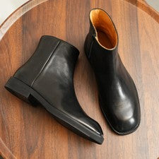 Hombres Cremallera Chelsea Botines Cuero Real Puntera Cuadrada Zapatos Estilo Británico Punk