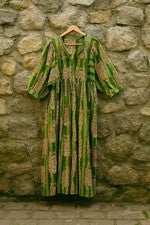 Maxi Vestido Algodón Verde Rayas Tigre Cuello Profundo Vestido Para Mujer Moda Ropa EE. UU.