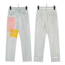 Hombre y Mujer Agujero Empalme Lavado Jeans Moda Slim Pantalones Pantalones