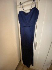 Damen Elegant Lange Abendkleider mit Schlitz Satin A-Linie Backless Ballkleider