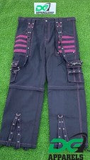 Moda Gótico Negro Algodón Correas Rosa Malla Cremallera Metal Cadenas Punk Rock Pantalones
