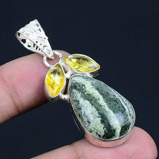 Colgante de joyería de plata esterlina 925 con bandas de ópalo verde, piedras...