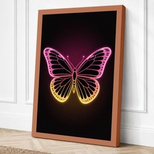 Arte de pared moderno en lienzo de mariposa de neón decoración del hogar listo para colgar