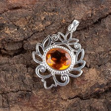 Colgante de plata de ley 925 con piedras preciosas de citrino amarillo hecho a mano joyería regalo para