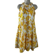 Vestido para mujer London Times amarillo floral algodón halter con volantes en capas talla S