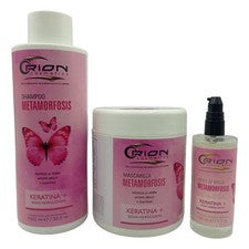 Orion Metamorfosis Queratina Cuidado del Cabello Kit de 3 Pasos Champú Mascarilla Brillo Gotas