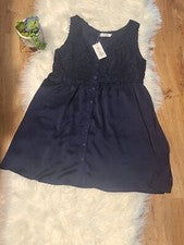 MUJERES Vestido Sedoso-Belinda-(XLarge) Azul Marino-Floral-Top Crochet