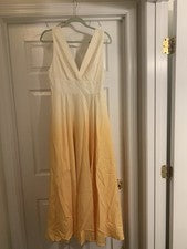 Maxi Vestido Estilo We Crema a Amarillo Ombre con Bolsillos Pequeño Nuevo con Etiquetas